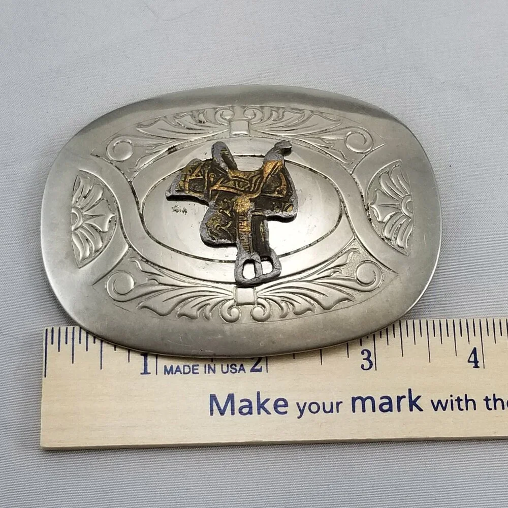 Belt Buckle Horse Saddle Western Stamped‎ Filigree USA Made By Chambers Belt Co